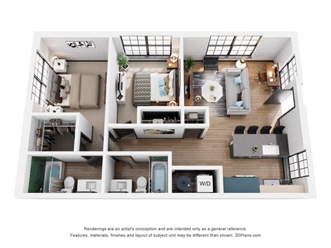 Floor plan for 2 beds, 2 baths, 895 sqft